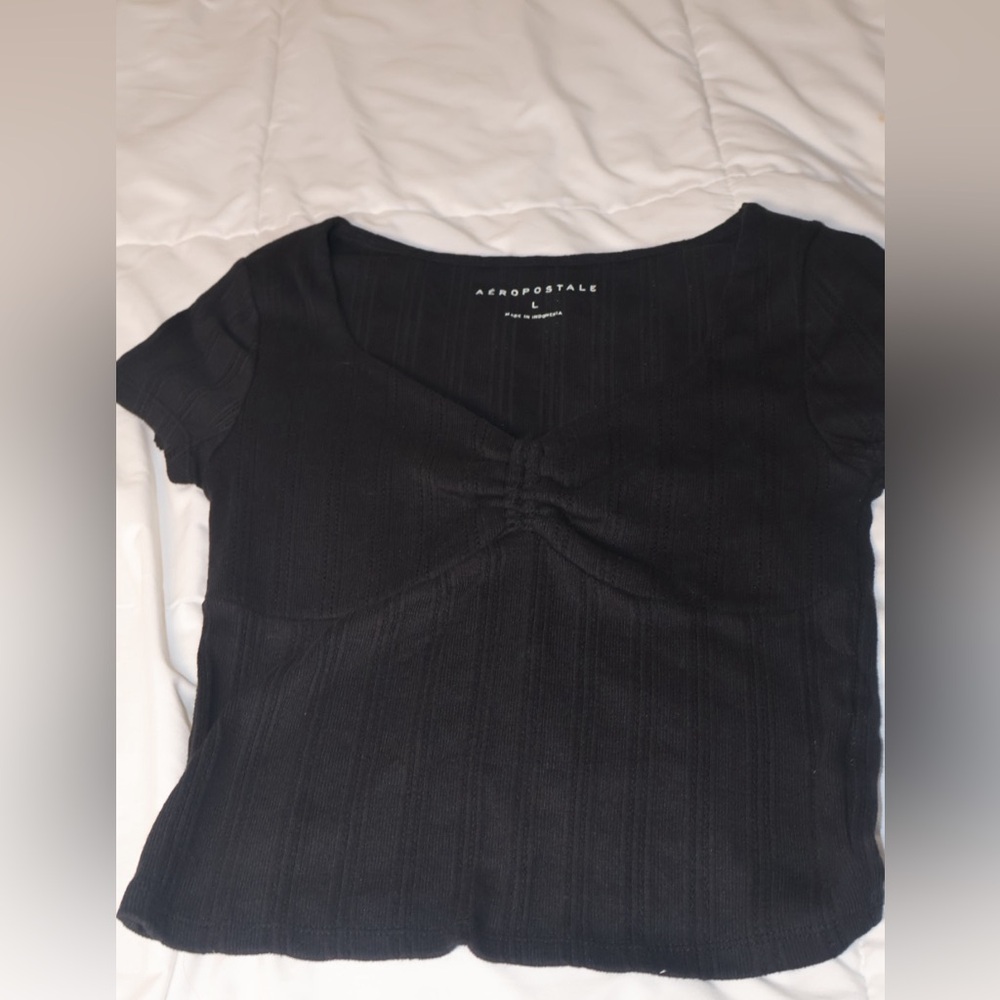 Aeropostale Black Ruched Ribbed T-Shirt